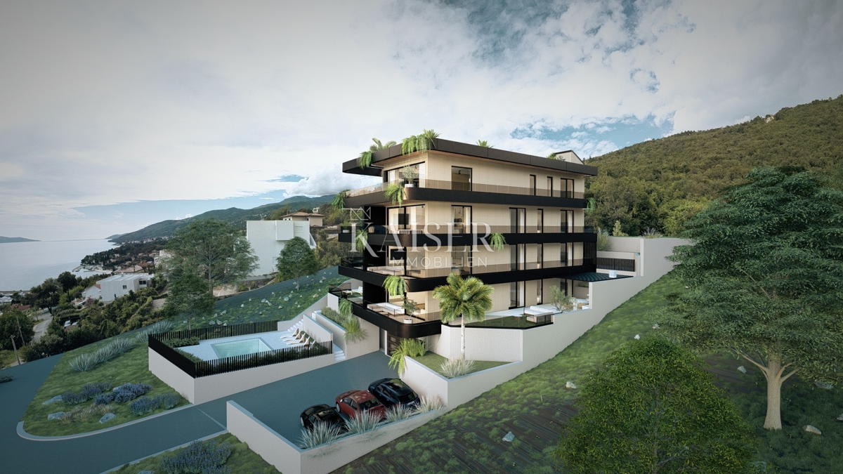 Opatija – Ičići: Luksuzni apartma z zasebnim vrtom in panoramskim pogledom na Kvarnerski zaliv