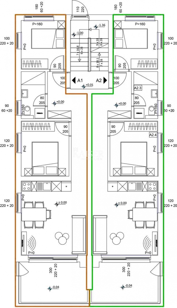 Zadar, Sveti Filip i Jakov – Stavba 1, Apartma A1 z 2 spalnicama, zasebnim vrtom in pogledom na morje (151,86 m²)