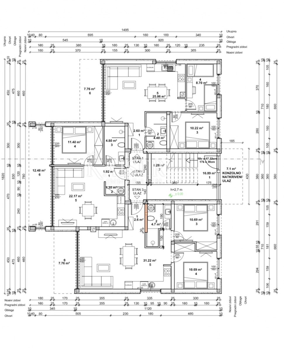 Stanovanje Krculi, Žminj, 51m2