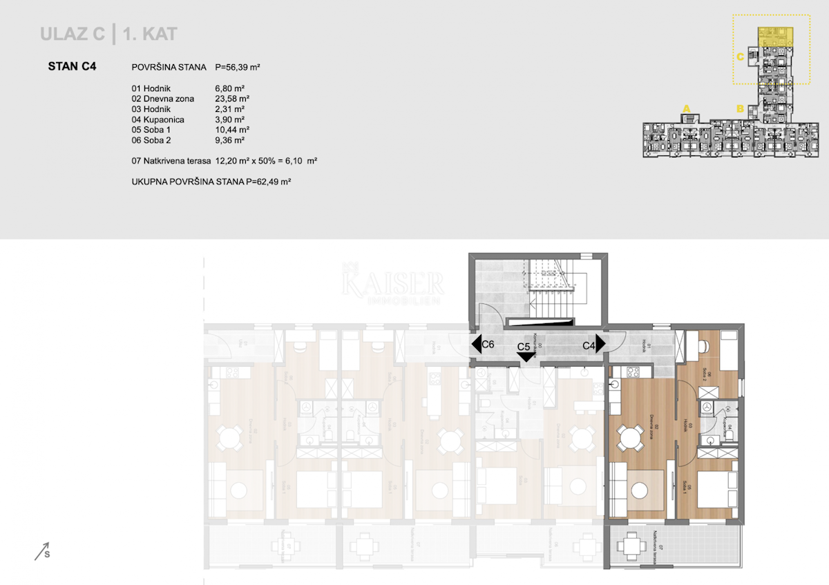 Labin, center - 2 sobno stanovanje s teraso, 63 m2