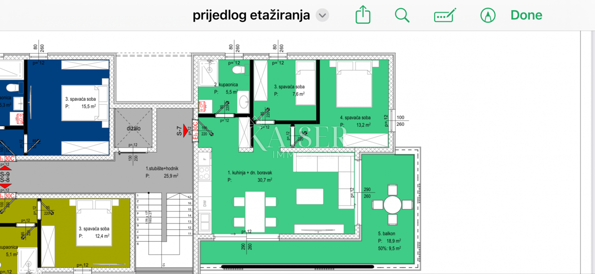 Zadar, Diklo, stanovanje 94,58 m2, strešna terasa, 50 m od morja