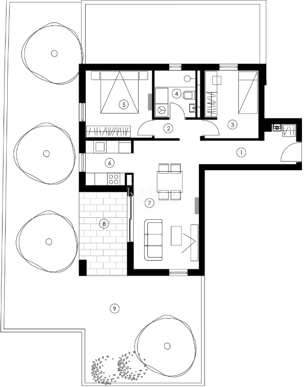 Zadar, Ričine, dvosobno stanovanje 82 m2 z vrtom, novogradnja