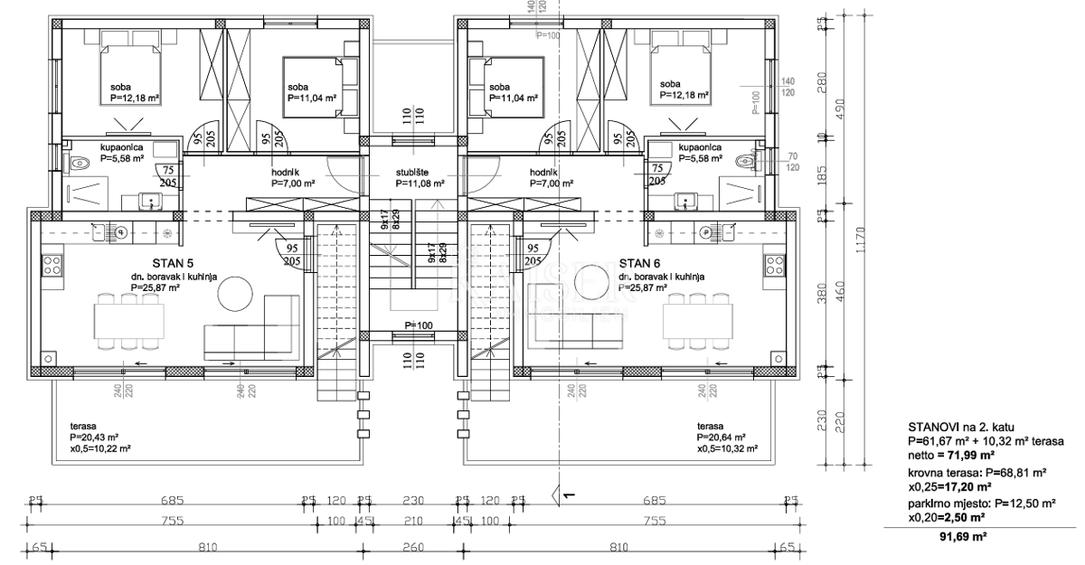 Zadar, Sukošan - penthouse z razgledom, 200 m od plaže