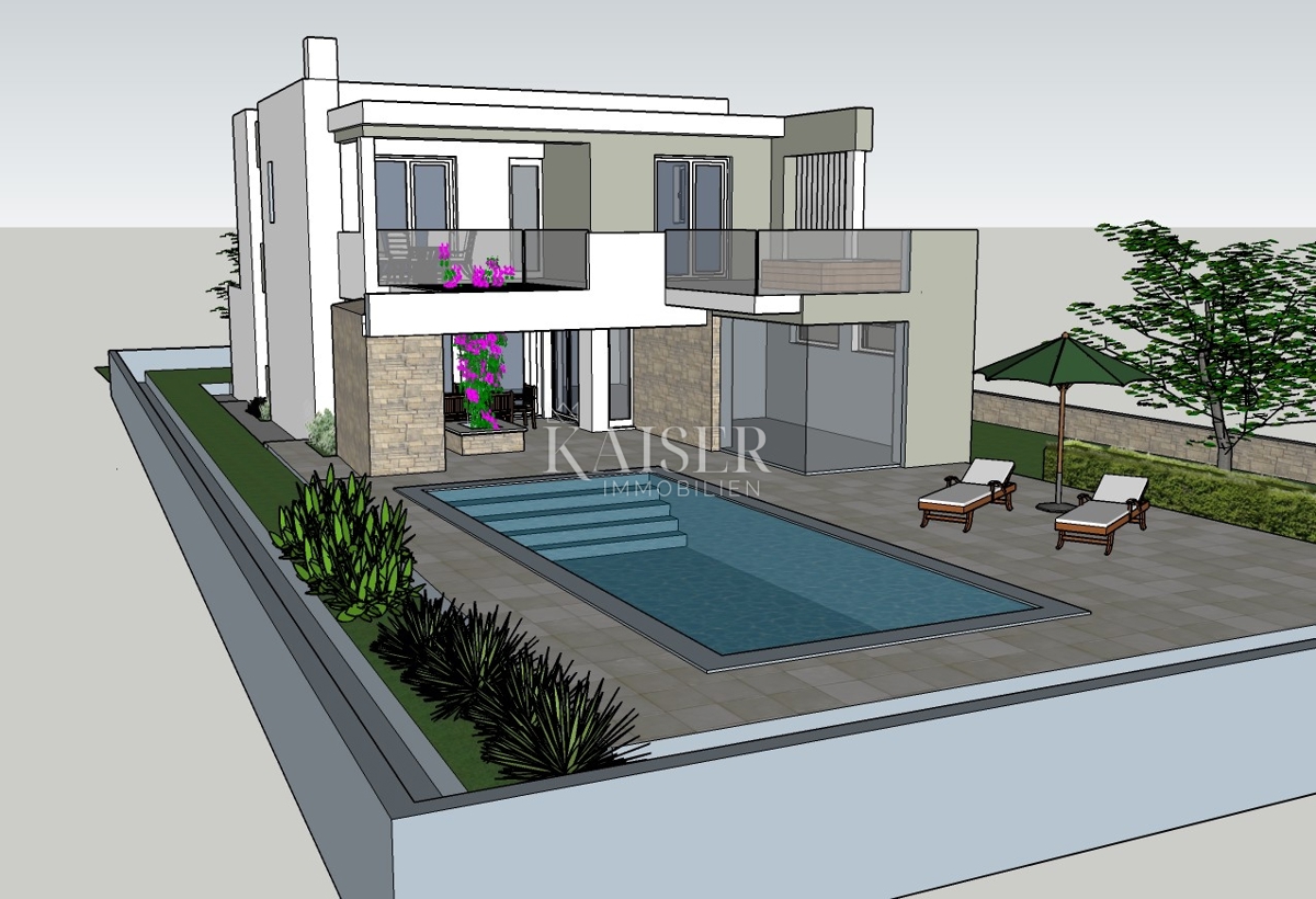 Zadar, Ljubač - pripravljeno za gradnjo, atraktivno zemljišče z gradbenim dovoljenjem 250 m od peščene plaže