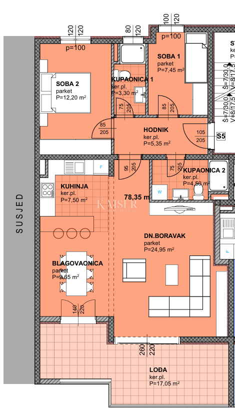 Makarska - Udobno dvosobno stanovanje z veliko ložo v novogradnji 800m od morja