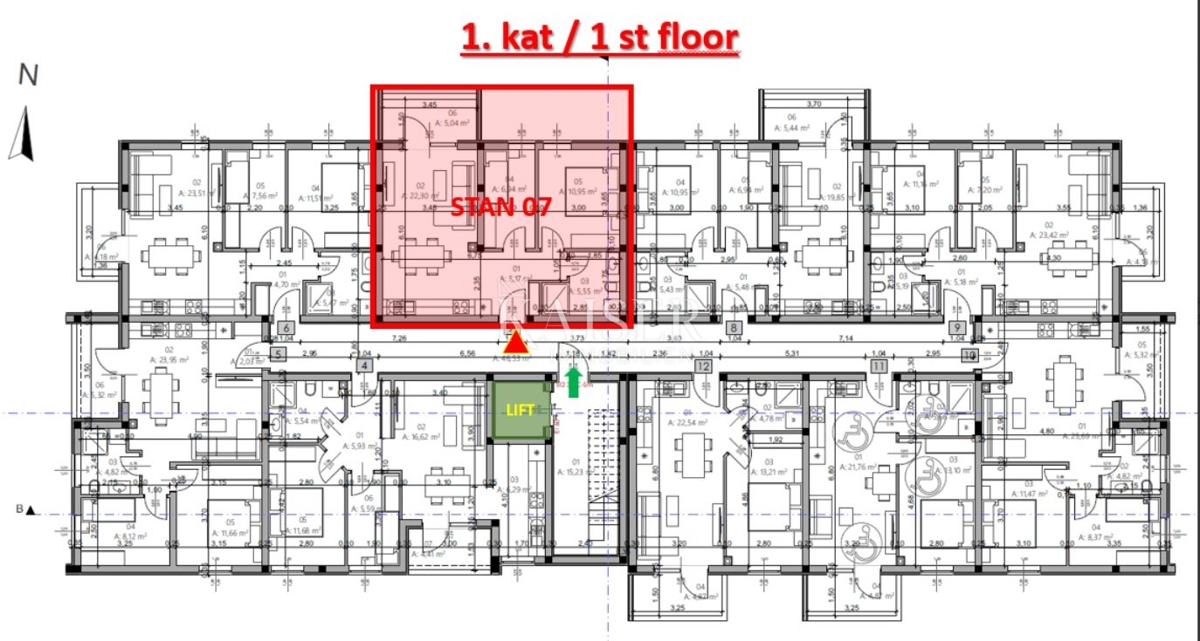 Istra, Pula - dvosobno stanovanje 54m2 v novogradnji z dvigalom