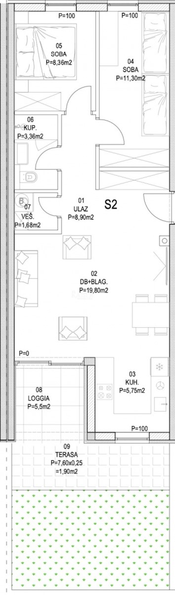 Barban - novogradnja, 2s s teraso, 67 m2