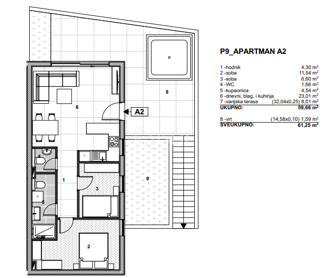 Trogir, Čiovo - luksuzno stanovanje z vrtom ob morju, 61,3 m2