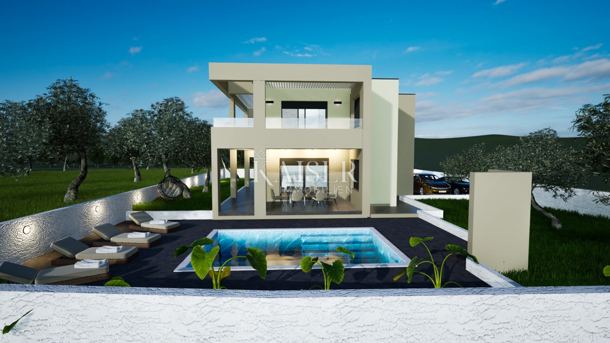 VODICE - LUKSUZNA VILA Z BAZENOM IN PROSTORNIMI TERASAMI