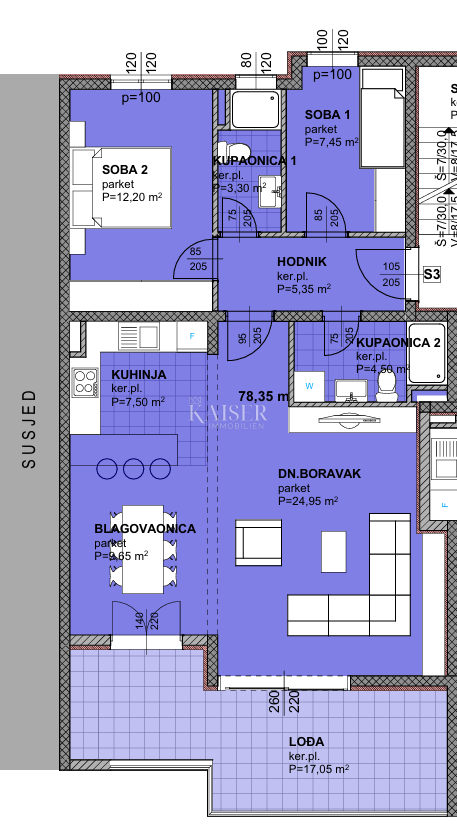 Makarska - Udobno dvosobno stanovanje z veliko ložo v novogradnji 800m od morja