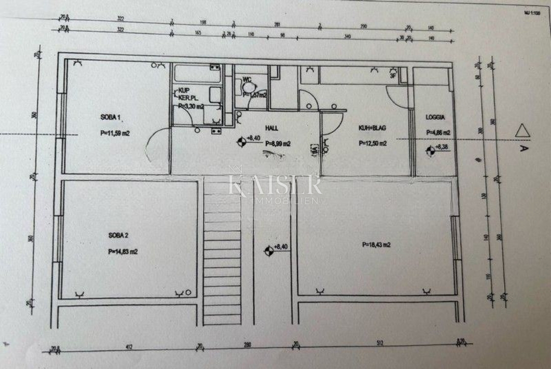 Zadar, Poluotok – trisobno stanovanje 75 m² – 339.000 €