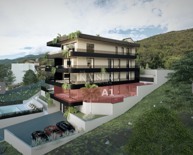 Opatija-Ičići, ekskluzivno trosobno stanovanje z zasebnim vrtom in panoramskim pogledom na morje