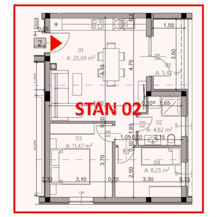 Istra, Pula - dvosobno stanovanje 54m2 v novogradnji