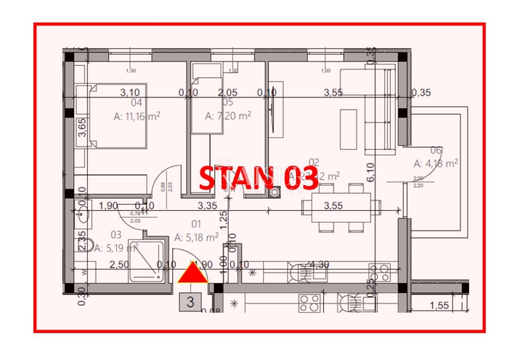 Istra, Pula - dvosobno stanovanje 54m2 v novogradnji