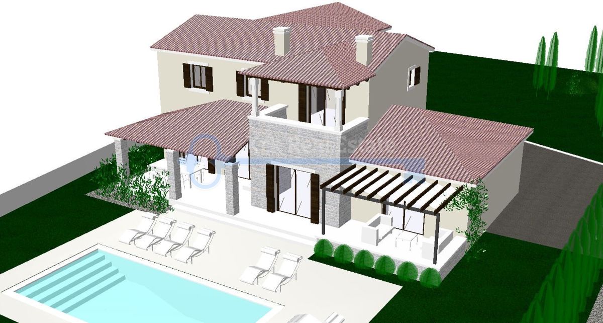 PULA-ZAZIDLJIVO ZEMLJIŠČE S PROJEKTOM ZA HIŠO Z BAZENOM