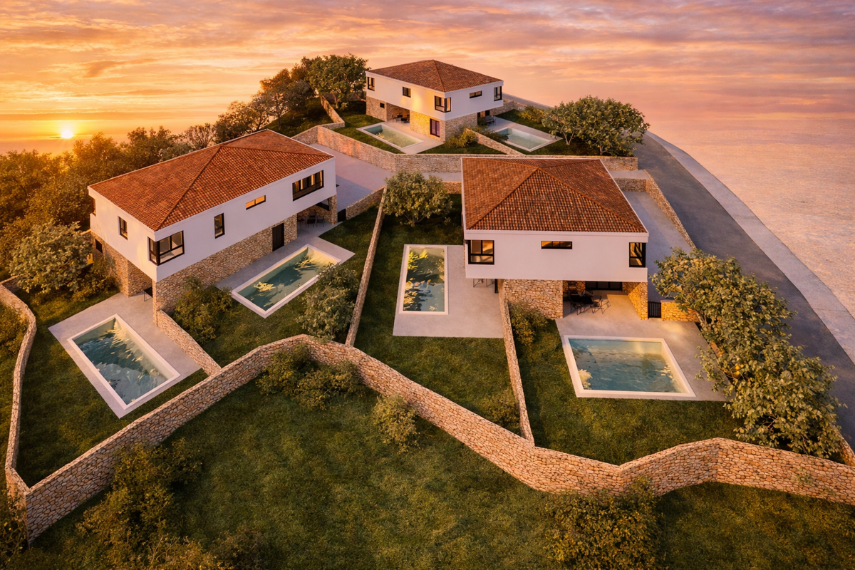 Malinska: Nova dvojna hiša z bazenom in pogledom na morje