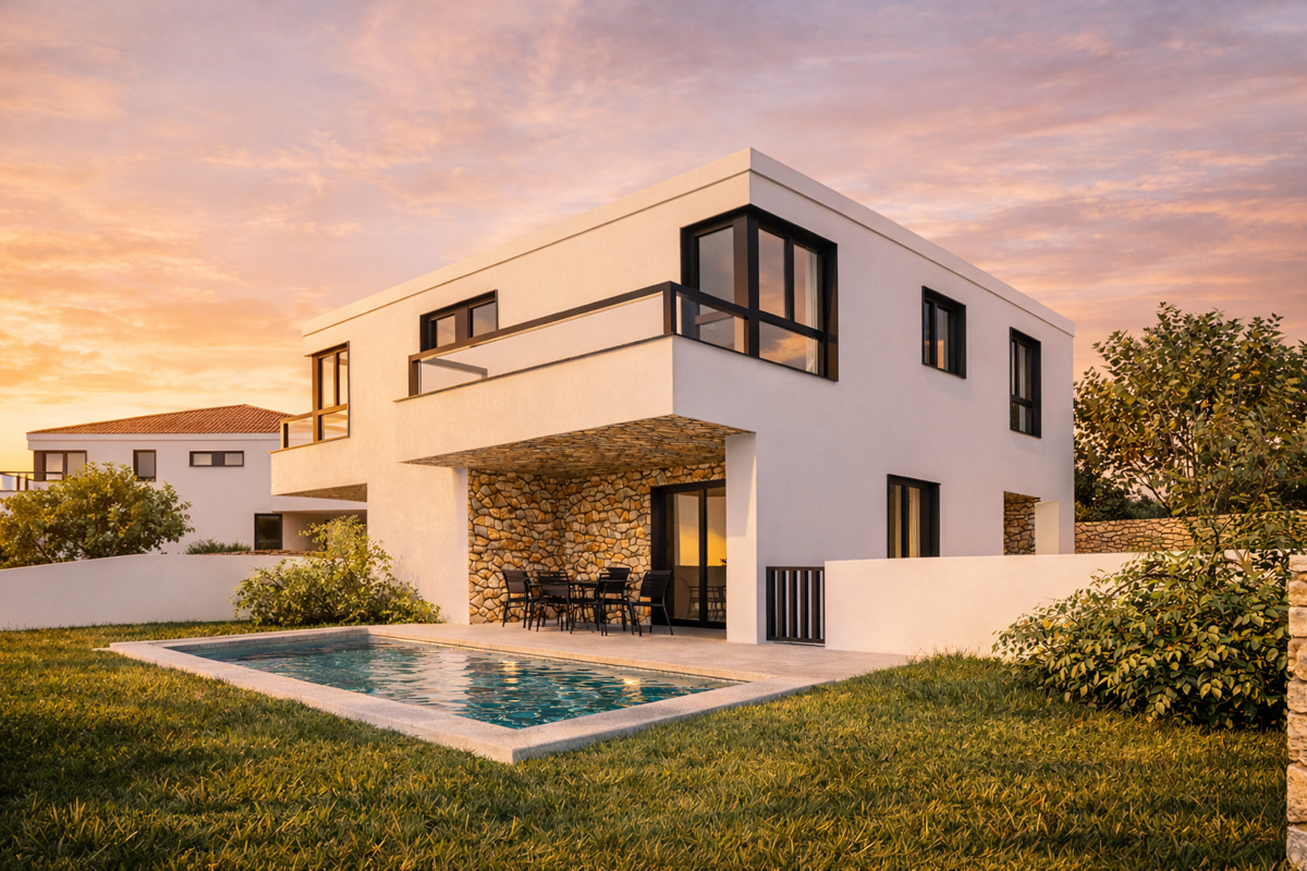 Malinska: Nova dvojna hiša z bazenom in pogledom na morje