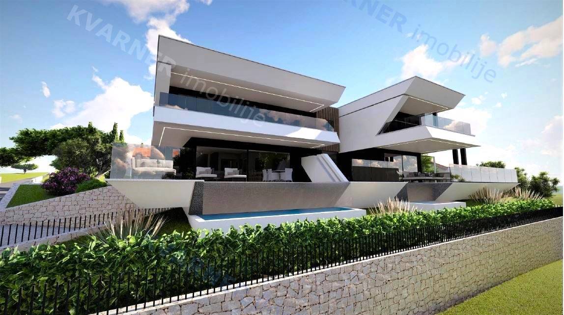 Njivice - Dvonadstropni apartma z bazenom in garažo