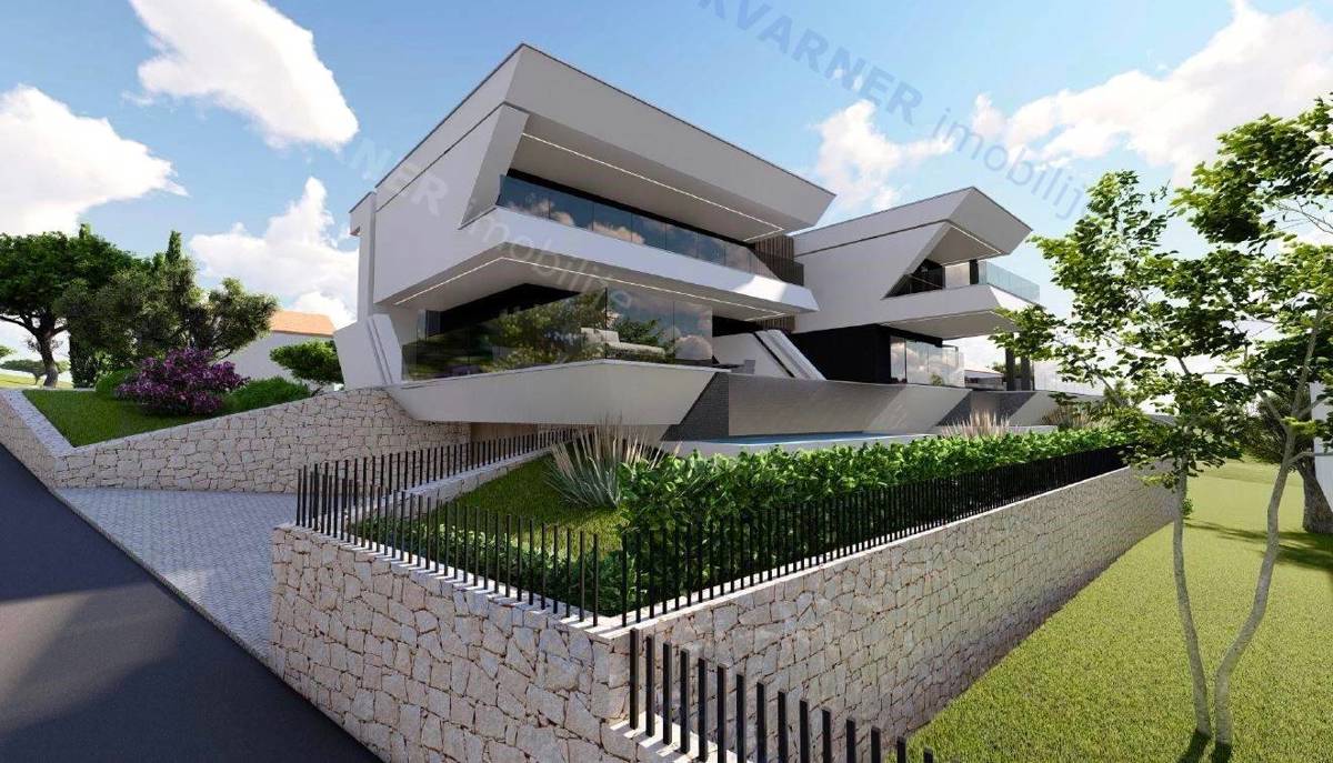 Njivice - Dvonadstropni apartma z bazenom in garažo