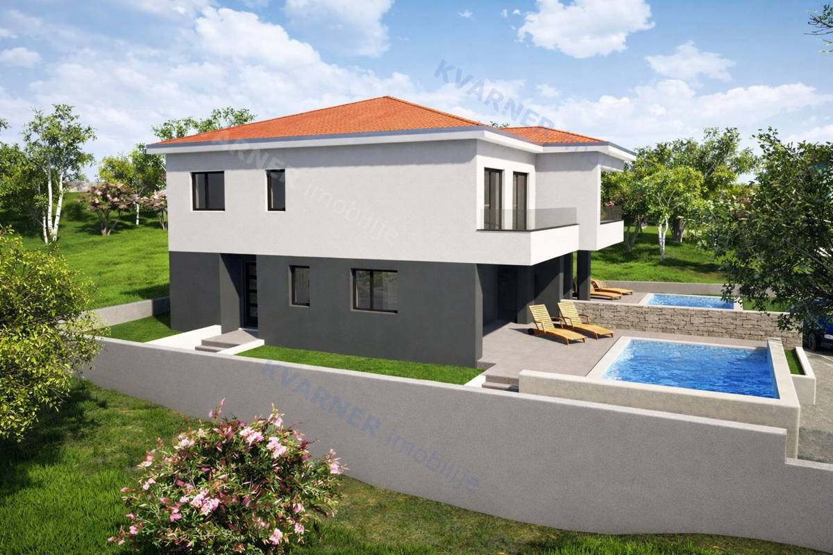 Malinska - nova dvojna hiša z bazenom