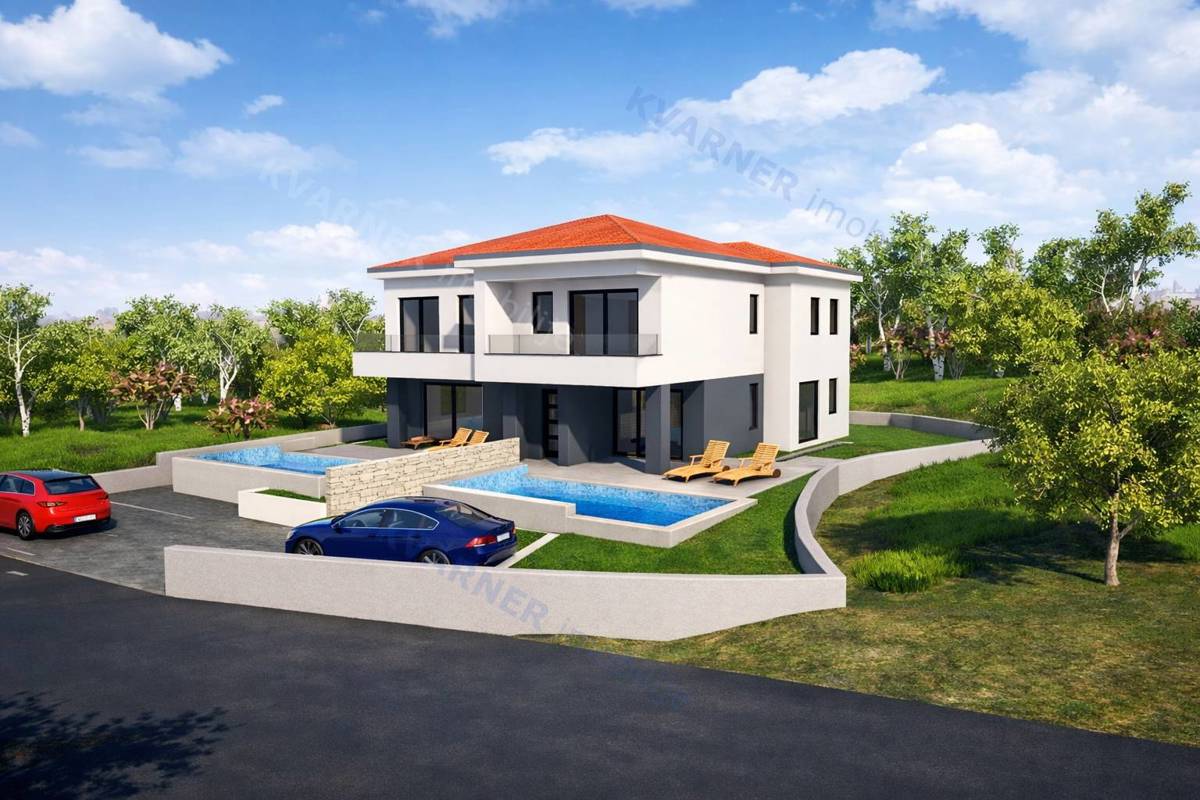 Malinska - nova dvojna hiša z bazenom