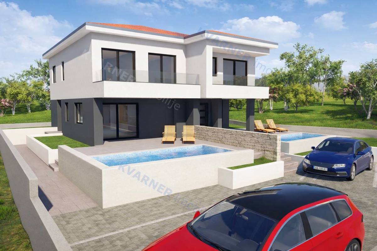 Malinska - nova dvojna hiša z bazenom