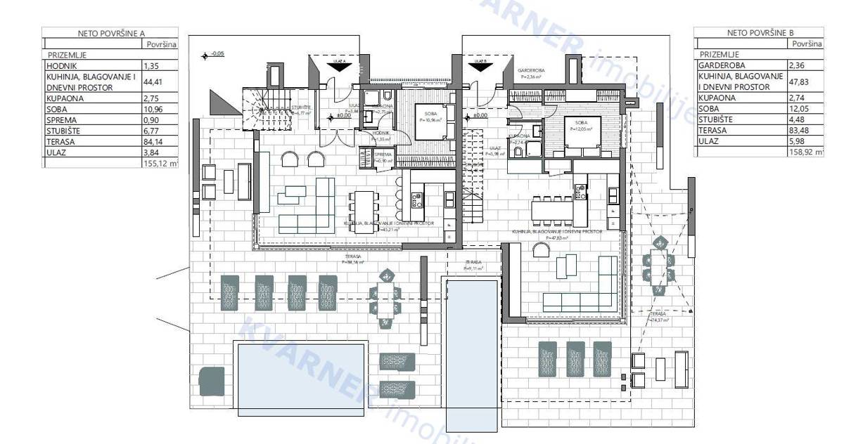  Njivice – hiša z 2 dvonadstropnima apartmajema in bazenom