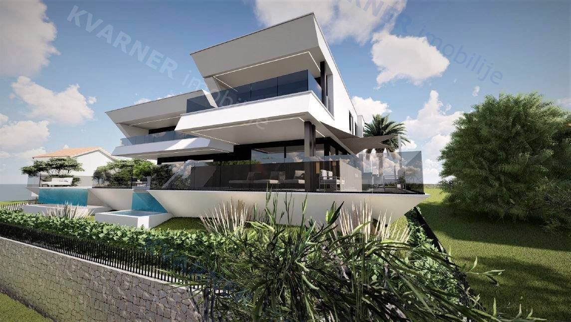  Njivice – hiša z 2 dvonadstropnima apartmajema in bazenom