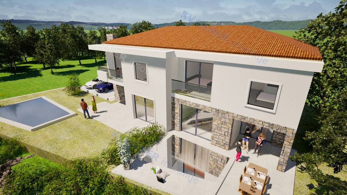 Malinska - Dvojna hiša s bazenom in vrtom