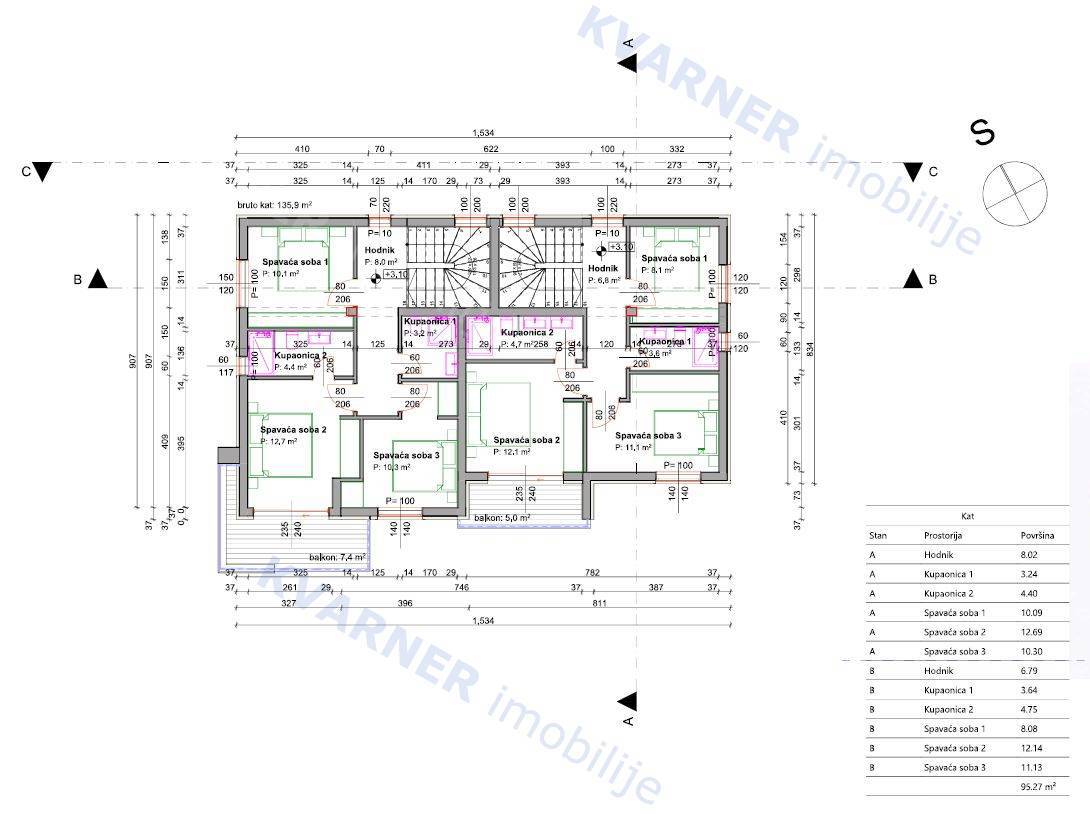 Malinska - Dvojna hiša s bazenom in vrtom