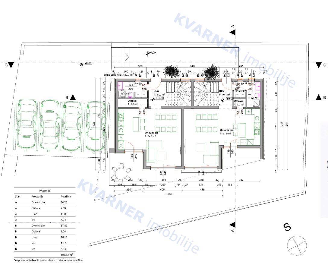 Malinska - Dvojna hiša s bazenom in vrtom