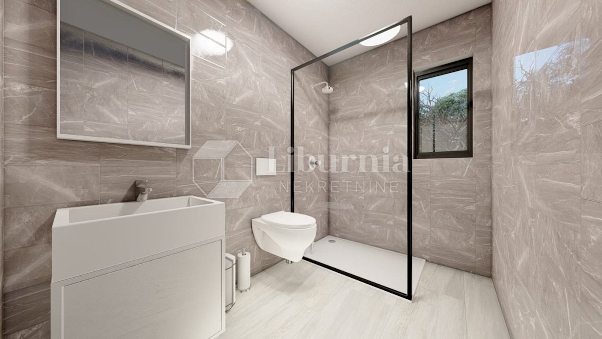 Krk, Malinska. Apartma v pritličju z vrtom in bazenom, 700 metrov od morja.