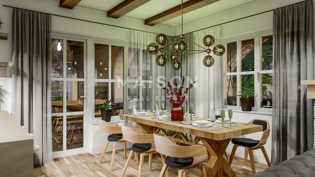 Mediteranska vila z bazenom pri Krku – pogled na morje