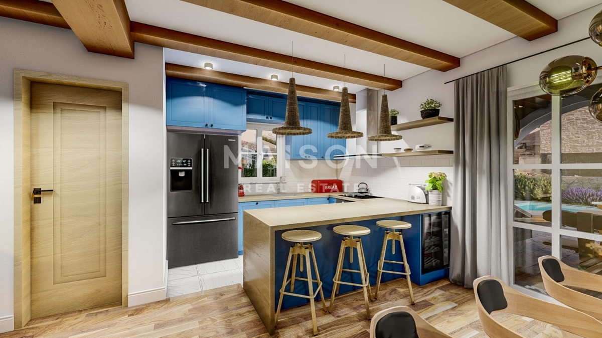 Mediteranska vila z bazenom pri Krku – pogled na morje