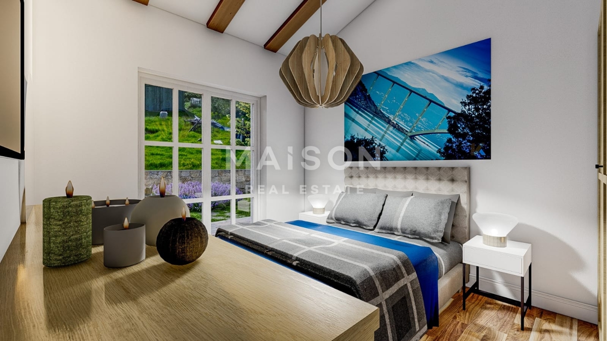 Mediteranska vila z bazenom pri Krku – pogled na morje