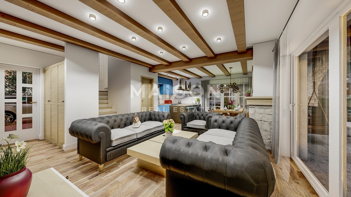 Mediteranska vila z bazenom pri Krku – pogled na morje