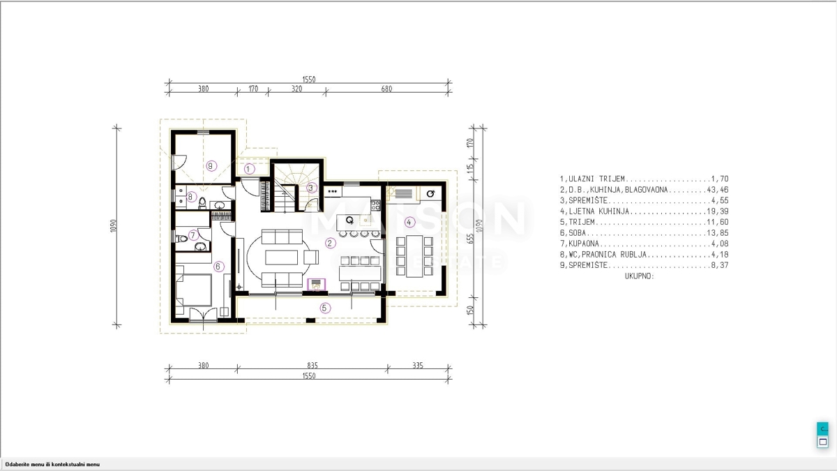 Mediteranska vila z bazenom pri Krku – pogled na morje