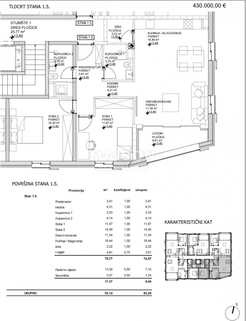 Stanovanje Cres, 93,14m2