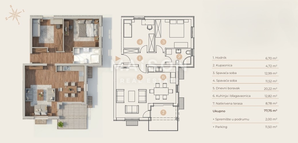 Stanovanje Saršoni, Viškovo, 65,63m2