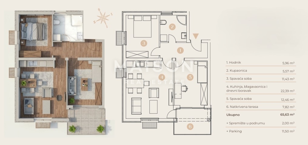 Stanovanje Saršoni, Viškovo, 65,63m2