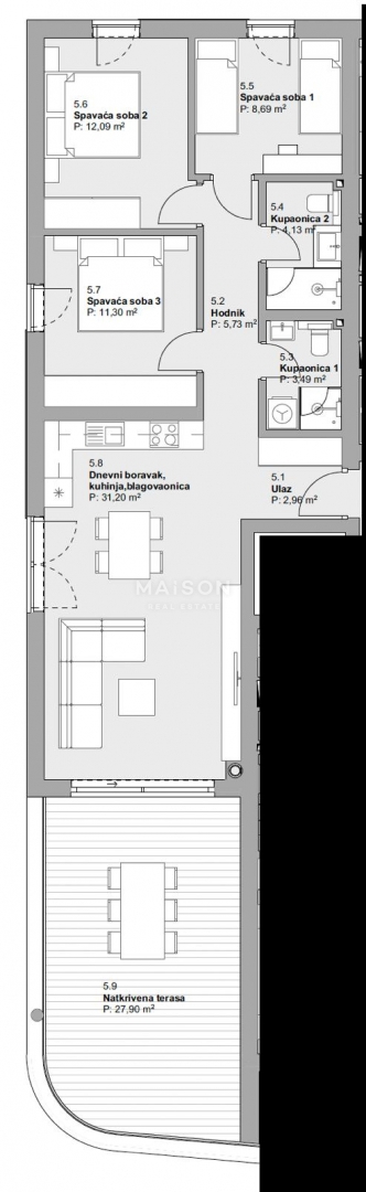 Stanovanje Vodice, 107,49m2
