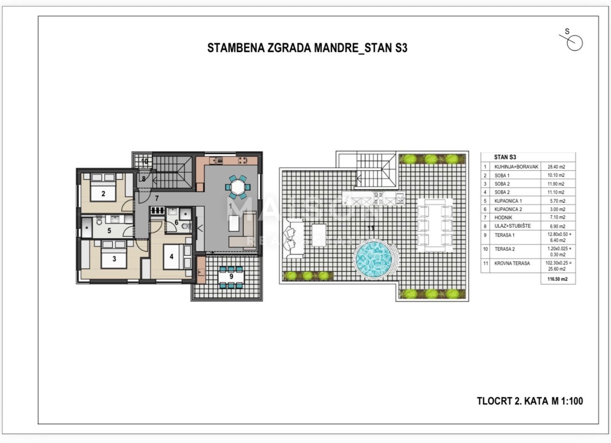 Stanovanje Mandre, Kolan, 116,50m2