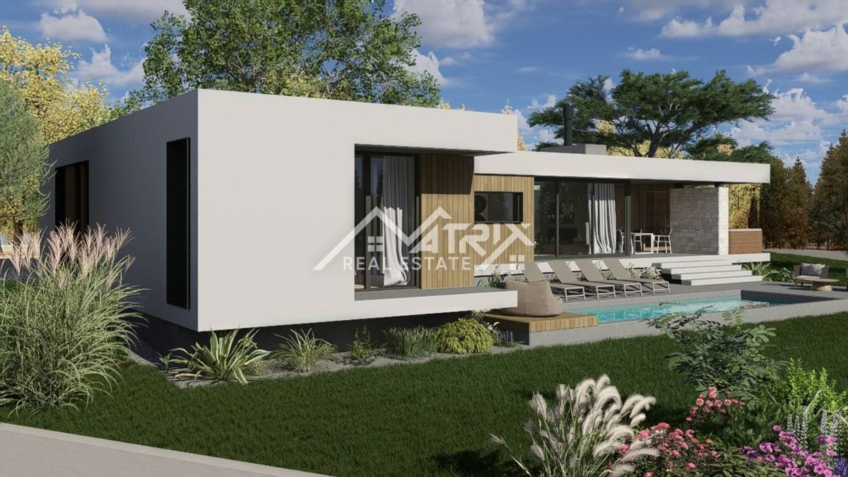 Poreč okolica – gradbeno zemljišče s projektom za moderno pritlično hišo  