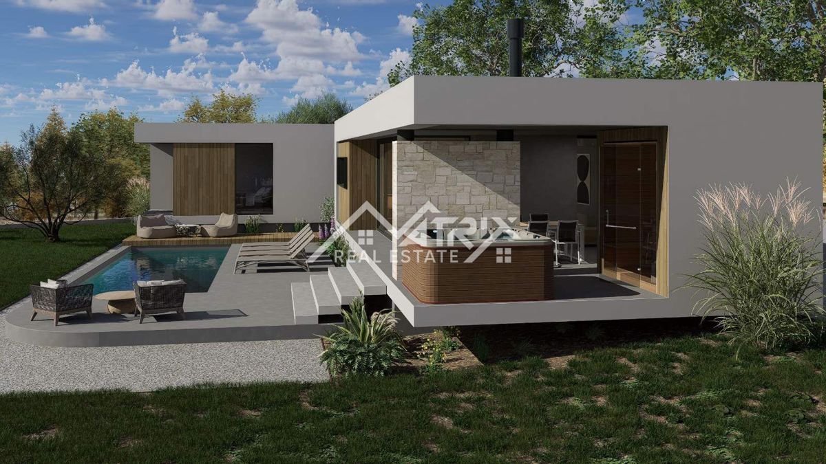 Poreč okolica – gradbeno zemljišče s projektom za moderno pritlično hišo  