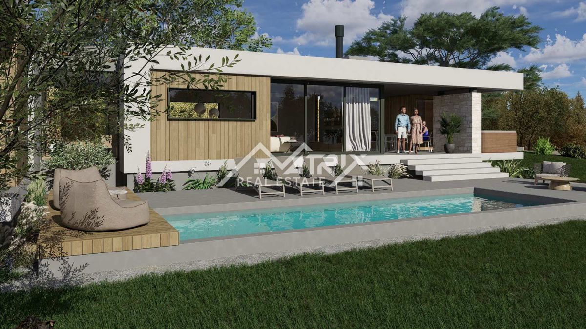 Poreč okolica – gradbeno zemljišče s projektom za moderno pritlično hišo  