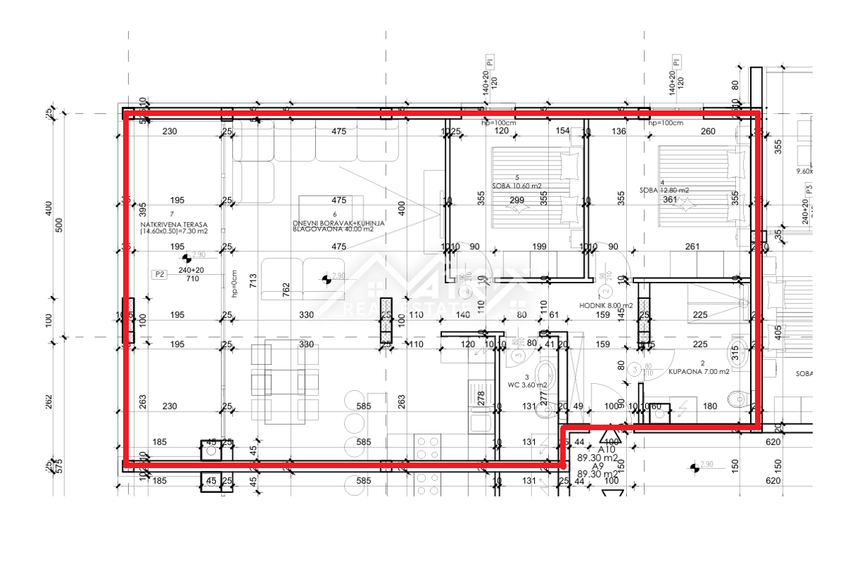 Pula, dvosobna stanovanja s teraso 79–89 m²