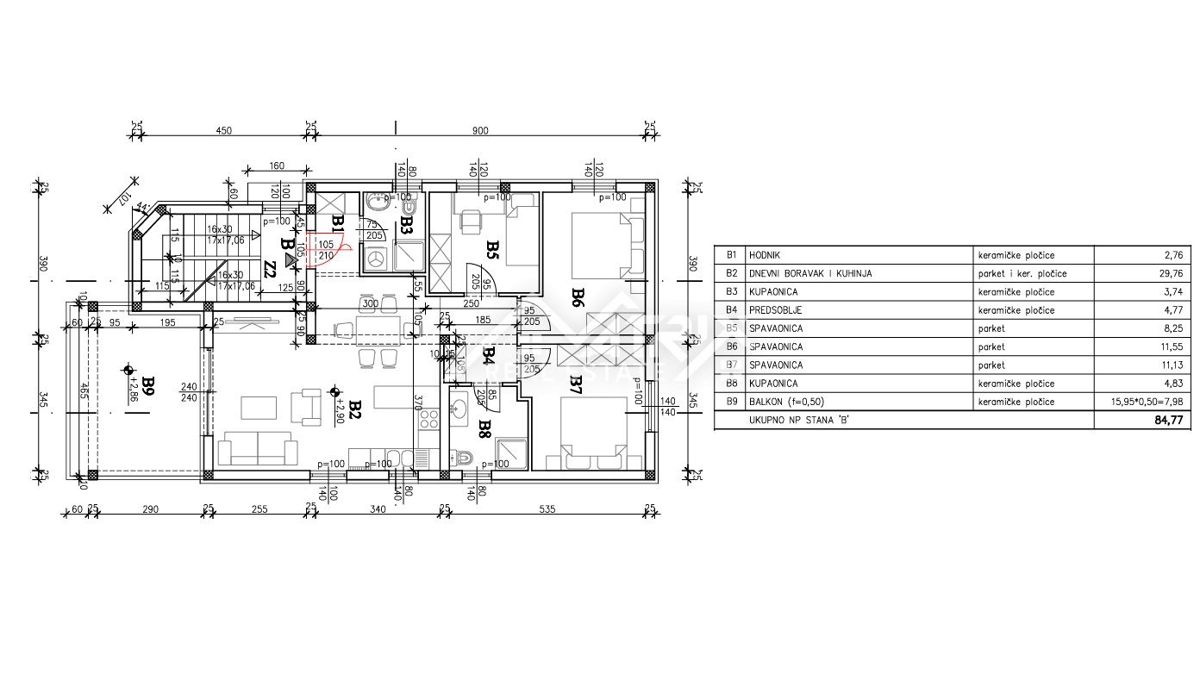 Medulin, trisobno stanovanje z balkonom in 2 parkirišči