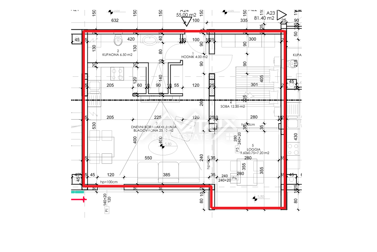 Pula, enosobna stanovanja z ložo 54–55 m²