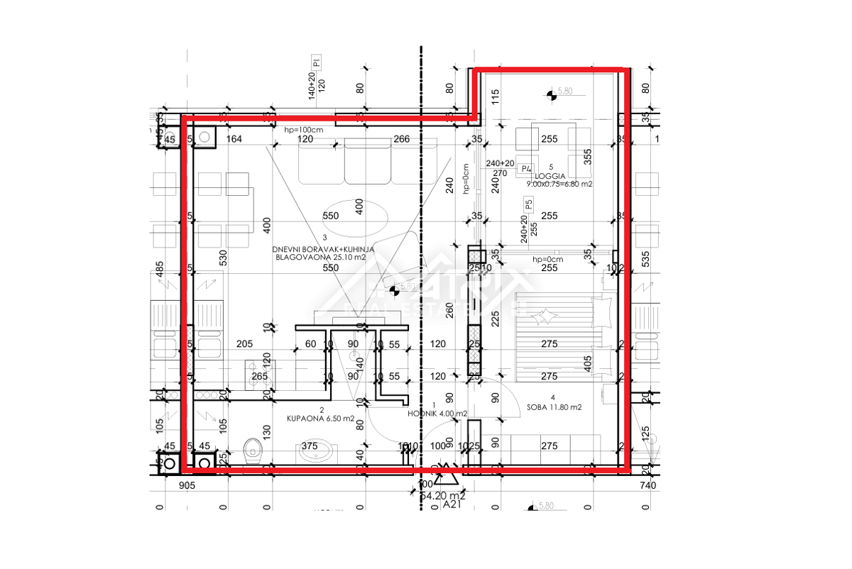 Pula, enosobna stanovanja z ložo 54–55 m²
