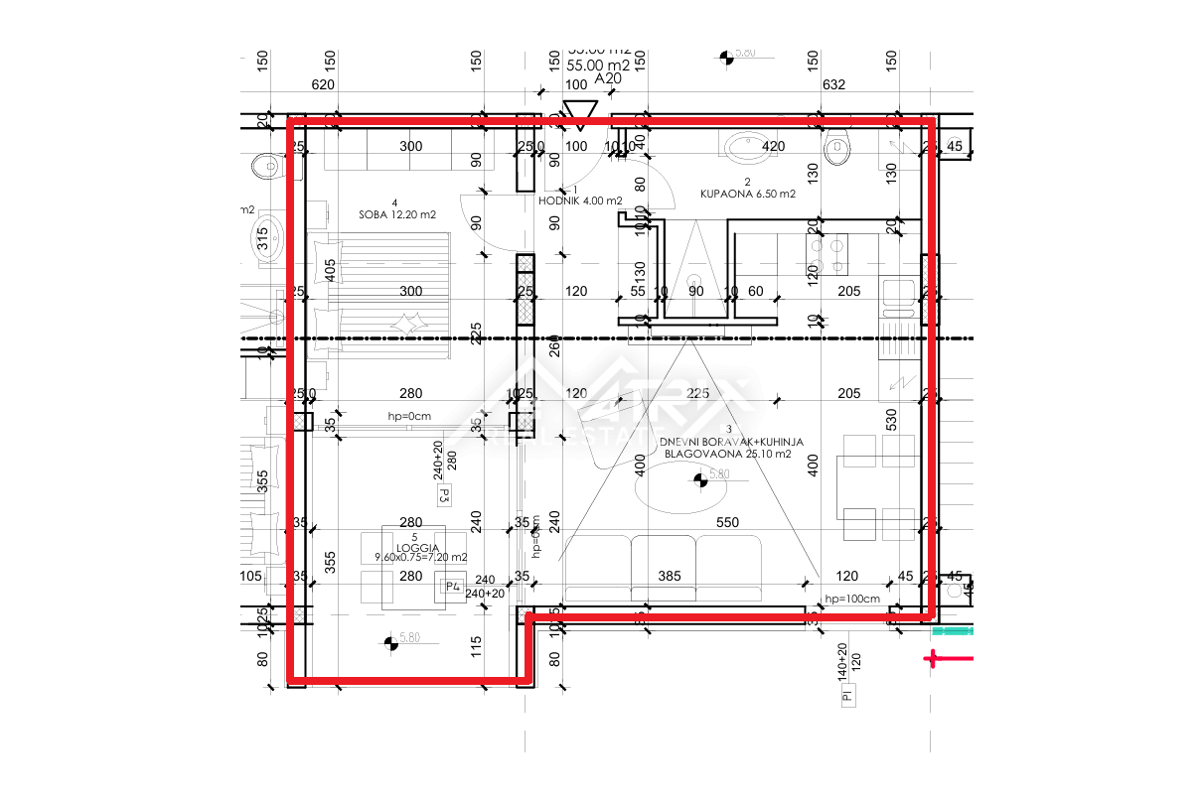 Pula, enosobna stanovanja z ložo 54–55 m²